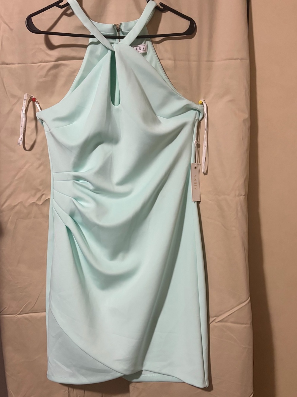 Siena Studio Mint Halter-Neck Midi Dress with Draped Front